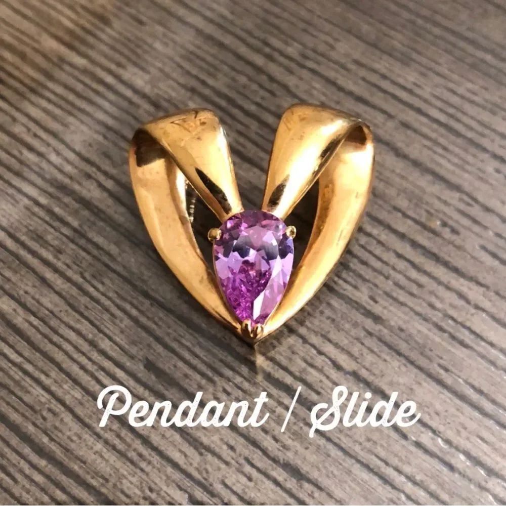 Vintage Pendant / Slide with Purple Gem, Heart Slide